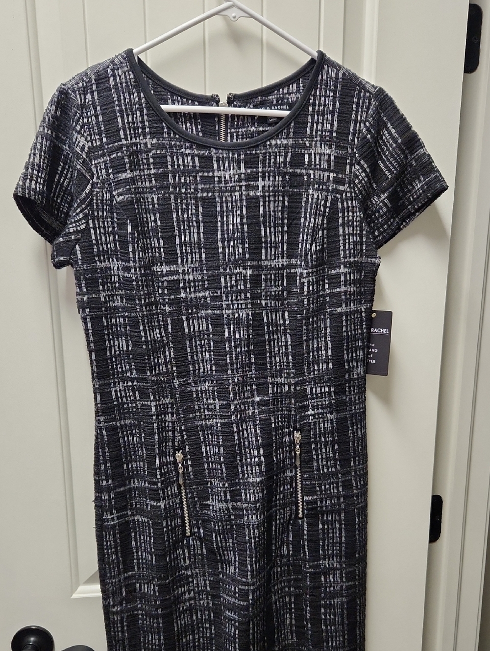 Black & White Textured Plaid Midi Dress